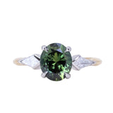 2.15ct Oval Australian Sapphire and Natural Kite Diamond Three Stone Ring in Two Tone 18k Yellow and Platinum