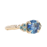 2.59ct Untreated GIA Blue Sapphire and Teal Sapphire Diamond Cluster Evergreen Ring in 14k Yellow Gold