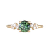 1.23ct Round Green Tanzanian Sapphire and Diamond Starry Night Low Profile Solitaire in 14k Yellow Gold