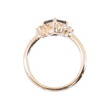 1.04ct Untreated Color Shifting Songean Trillion Sapphire and Antique Diamond Mountainscape Ring in 14k Yellow Gold