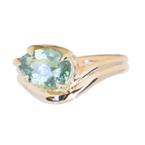 2.86ct Untreated Seafoam Pear Madagascar Sapphire Prong Set Ripple Contour Solitaire in 14k Yellow Gold