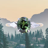 2.15ct Oval Australian Sapphire and Natural Kite Diamond Three Stone Ring in Two Tone 18k Yellow and Platinum