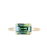 3.27ct Emerald Cut Parti Sapphire and Diamond Low Profile East-West Ring in 14k Yellow Gold