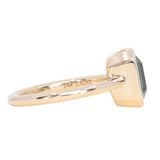 2.62ct Teal Green Emerald Cut Sapphire Low Profile Bezel Ring in 14k Yellow Gold