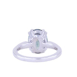 3.94ct Oval Unheated Deep Teal Blue Australian Sapphire Double Claw Prong Low Profile Milgrain and Diamond Ring in Platinum