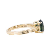 3.59ct Oval Deep Teal Madagascar Sapphire Low Profile Tri-Band "Three Winds" 4 Prong Solitaire in 14k Yellow Gold