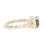1.65ct Teal Blue Radiant Cut Madagascar Sapphire in Wandering Vine Low Profile 4 Prong Setting with Diamonds in 14k Yellow