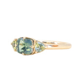 1.18ct Silky Cushion Sapphire and Trillion Sapphire Sides Antique Compass Set Low Profile Ring in 14k Yellow Gold