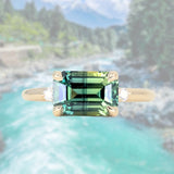 3.27ct Emerald Cut Parti Sapphire and Diamond Low Profile East-West Ring in 14k Yellow Gold