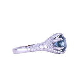 2.12ct Blue Montana Sapphire Diamond-Studded Tapered Solitaire in 14k White Gold