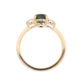 1.35ct Nigerian Deep Teal Oval Sapphire and Lab Diamond Three Stone Ring in 14K Yellow Gold