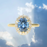 2.52ct Oval Untreated Montana Sapphire Antique-Style Diamond Halo Ring in 18k Yellow Gold