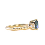 2.17ct Trillion Teal Blue Untreated Montana Sapphire and Antique Diamond Mountainscape Ring in 18k Yellow Gold