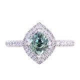 1.23ct Geo Montana Sapphire Double Diamond Halo Ring in 14K White Gold