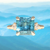 5.53ct Radant Cut Untreated Montana Sapphire and Princess Cut Diamond Rapids Low Profile Ring in 14k Yellow Gold