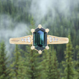 1.59ct Green Hexagon Madagascar Sapphire and Diamond Vintage Cathedral Six Prong Ring in 14k Yellow Gold