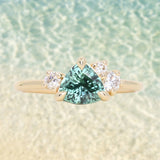 1.09ct Seafoam Green Montana Sapphire and Natural Diamond Mountainscape Ring in 14k Yellow Gold