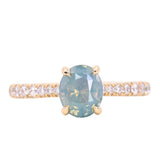 1.61ct Oval Opalescent Sapphire Hidden Halo Solitaire with French Set Diamonds in 18k Yellow Gold
