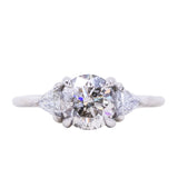 1.56ct Round Salt + Pepper Diamond and Diamond Trillion Low Profile Three Stone Ring in Platinum