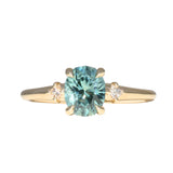 1.35ct Oval Brilliant Montana Sapphire and Princess Cut Diamond Rapids Low Profile Ring in 14k Yellow Gold