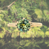 1.56ct Round Australian Parti Green Sapphire Lotus Solitaire in 14k Yellow Gold