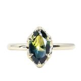 1.56ct Australian Marquise Parti Sapphire Low Profile 6 Prong Evergreen Solitaire in 14k Green Gold