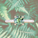 1.46ct Round Parti Green and Teal Montana Sapphire and Pavé Set Diamond Solitaire in 14K Yellow Gold