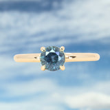 0.98ct Deep Teal Blue to Purple Montana Sapphire Low Profile 4 Prong Solitaire in 14k Yellow Gold