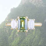 1.52ct Emerald Cut Parti Sapphire and Lab Grown Diamond Three Stone Low Profile Ring in 14k Yellow Gold