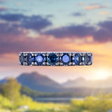 Blackened Gold Royal Blue Madagascar Sapphire Wide French Set Band