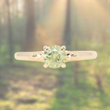 0.84ct Round Light Green Montana Sapphire Low Profile Four Prong Spring Bloom Solitaire in 14k Yellow Gold