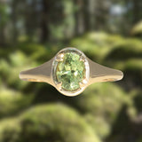 1.28ct Oval Green Montana Sapphire Low Profile 4 Prong Signet Solitaire in 14k Yellow Gold