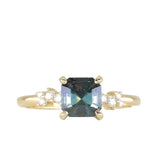 1.60ct Asscher Blue Green Madagascar Sapphire and Diamond Starry Night Low Profile Solitaire in 14k Yellow Gold