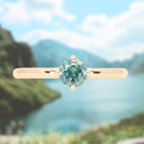 0.74ct Untreated Round Teal Australian Sapphire Low Profile Compass Set 4 Prong Solitaire in 14k Yellow Gold