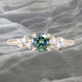 0.74ct Round Australian Green Parti Sapphire and Diamond Starry Night Low Profile Solitaire in 14k Yellow Gold