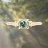 0.93ct Round Seafoam Montana Sapphire and Princess Cut Diamond Rapids Low Profile Ring in 14k Yellow Gold