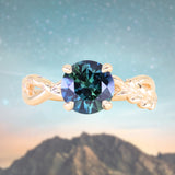 1.98ct Round Untreated Deep Parti Teal Sapphire Twisted Vine Split Shank Solitaire in 14k Yellow Gold with Diamonds