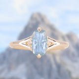 1.75ct Barion Shape Fantasy Cut Carved Montana Sapphire Split Shank Hidden Halo Six Prong Solitaire in 14k Yellow Gold