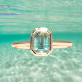 1.26ct Australian Untreated Emerald Cut Caribbean Teal Sapphire Low Profile Bezel Ring in 14k Yellow Gold