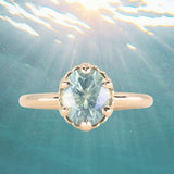 2.32ct Oval Unheated Silky Teal Montana Sapphire Scallop Cup Solitaire in 14k Yellow Gold