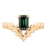 1.35ct Australian Emerald Cut Sapphire Pointed Vine Prong Set Ring in 14k yellow gold