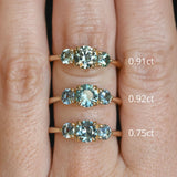 0.92ct Unheated Teal Montana Sapphire and Montana Sapphire Side Three Stone Ring in 14k Yellow Gold