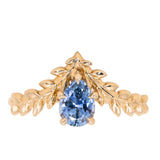 0.85ct Blue Pear Sapphire Pointed Vine Prong Set Ring in 14k yellow gold