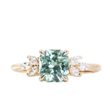 1.76ct Montana Sapphire Radiant Cut Marquise Diamond Cluster Ring in 14k Yellow Gold