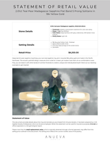 2.01ct Teal Pear Madagascar Sapphire Flat Band 5 Prong Solitaire in 18k Yellow Gold