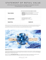 2.07ct Round Ocean Blue Montana Sapphire Evergreen Carved 4 Prong Solitaire in 14k Yellow Gold