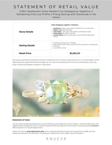 2.09ct Opalescent Green Radiant Cut Madagascar Sapphire in Wandering Vine Low Profile 4 Prong Setting with Diamonds in 14k Yellow