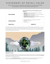 2.15ct Oval Australian Sapphire and Natural Kite Diamond Three Stone Ring in Two Tone 18k Yellow and Platinum