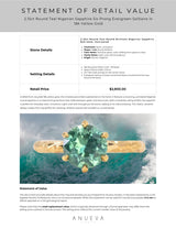 2.15ct Round Teal Nigerian Sapphire Six Prong Evergreen Solitaire in 18k Yellow Gold