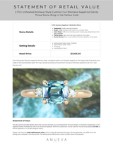 2.17ct Unheated Antique Style Cushion Cut Montana Sapphire Dainty Three Stone Ring in 14k Yellow Gold